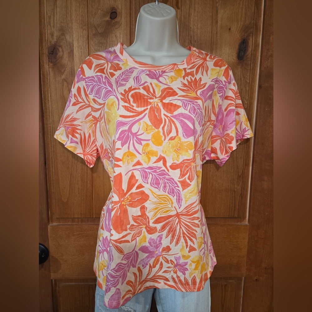 Old Navy Tropical Short Sleeve Top - Orange, Pink, Yellow